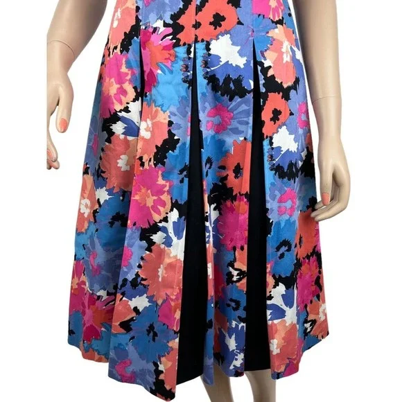 JAX Colorful Floral Print Belted Cap Sleeve Dress Sz 8 Paneled Skirt - Picture 3 of 13